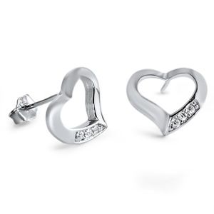 .925 Sterling Silver Clear CZ Heart Stud Earrings